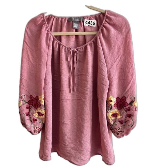 Olivia & Martin Tops - Olivia & Martín Floral Top Embroidered Tassel Boho Peasant Hippy Blouse L Womens